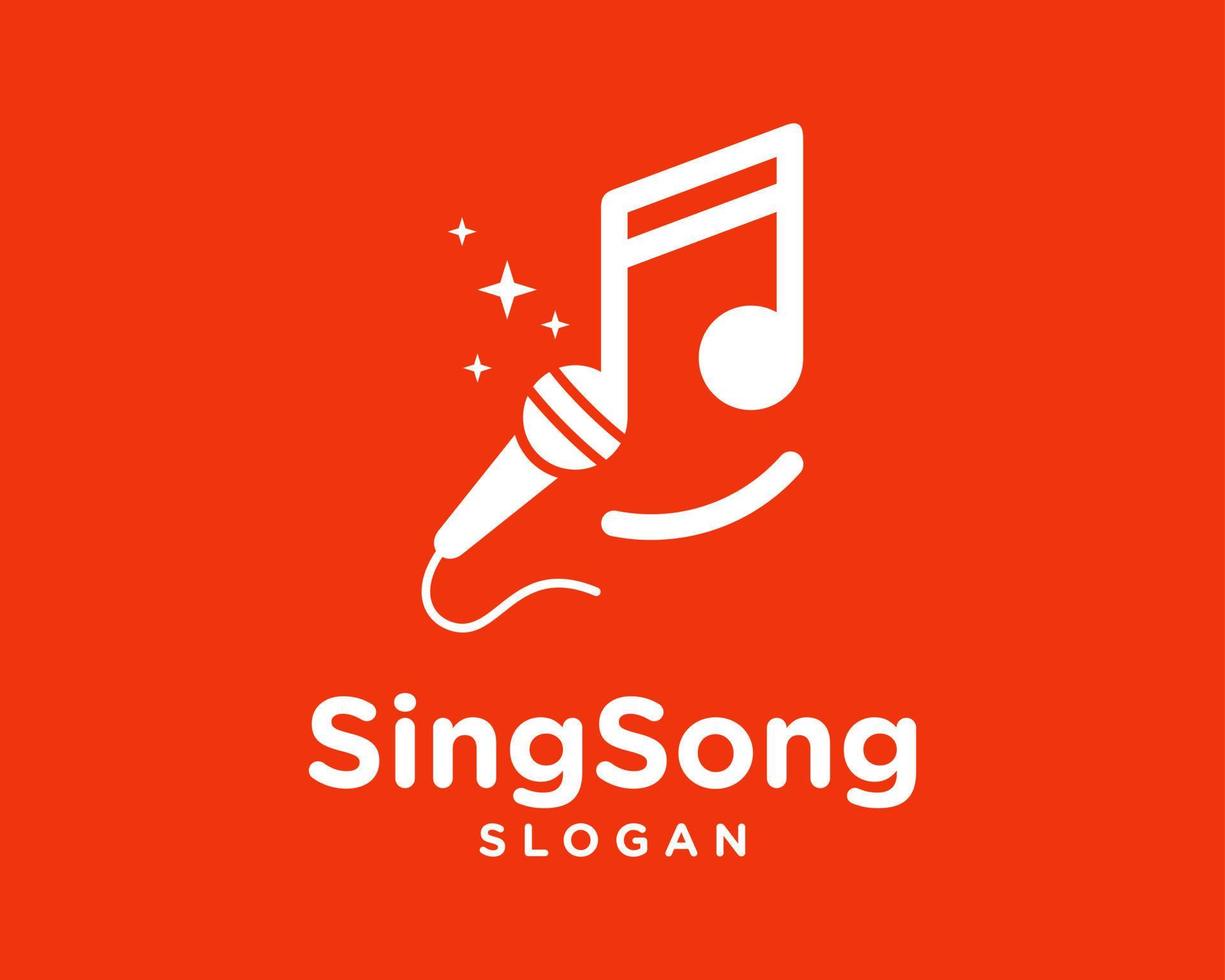 Musiknote musikalischer Klang Song singen Karaoke-Sänger Mikrofon glücklich lustig funkeln glänzend Vektor-Logo-Design vektor