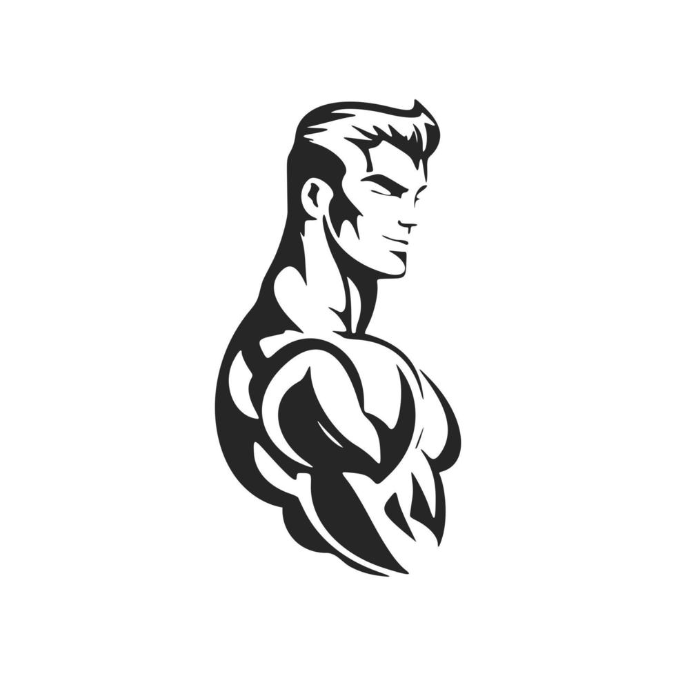 minimalistisk svart och vit logotyp med de bild av en muskulös man. Bra för de Gym. vektor