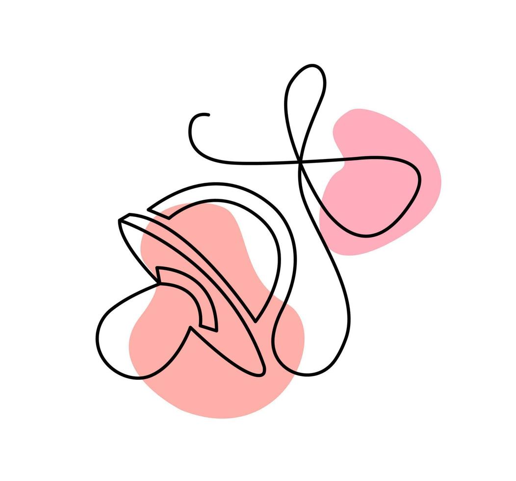 ein Schnuller im linearen Stil vor einem Hintergrund aus rosa Flecken. vektor