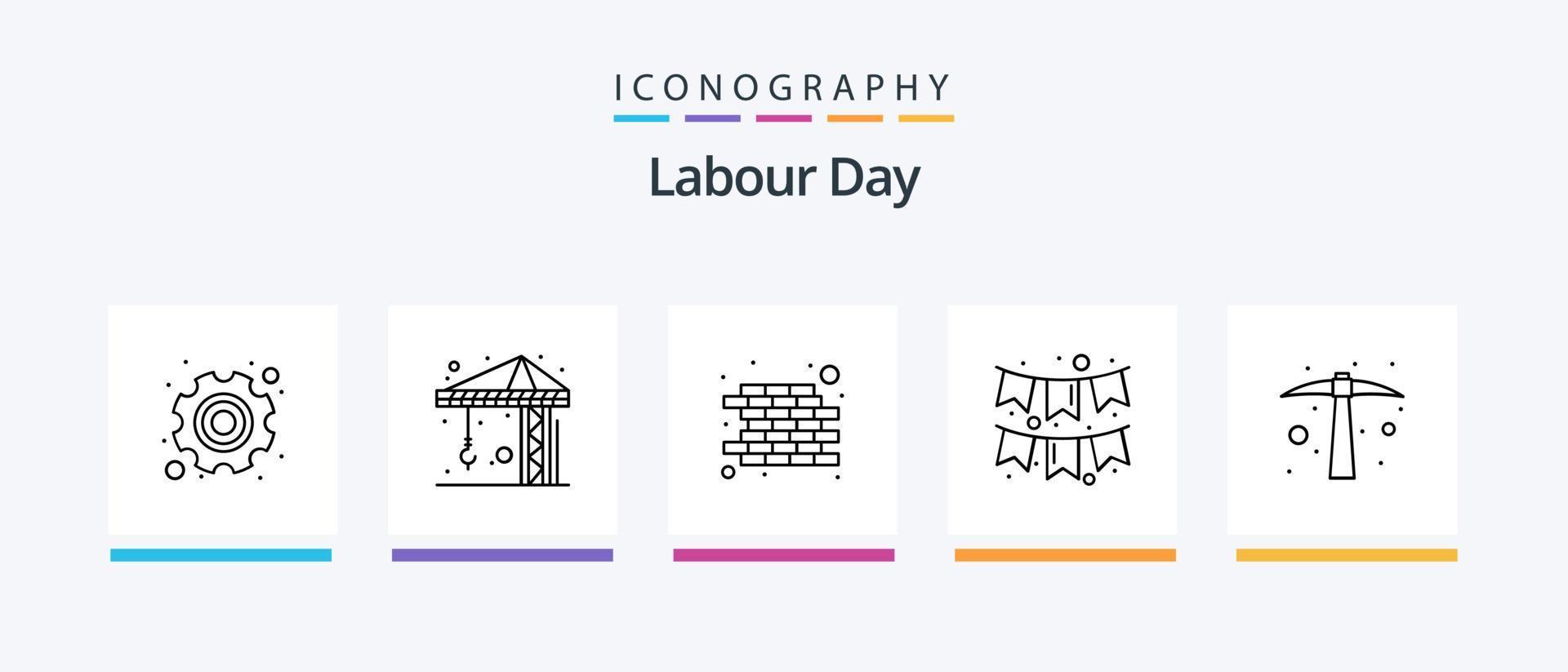 Labor Day Line 5 Icon Pack inklusive Ausrüstung. dürfen. hell. Arbeit. Kalender. kreatives Symboldesign vektor