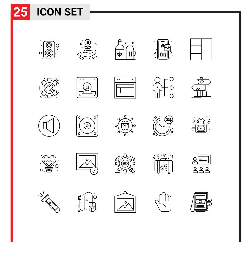 25 universell linje tecken symboler av trådmodell handla öl inköp mobil redigerbar vektor design element