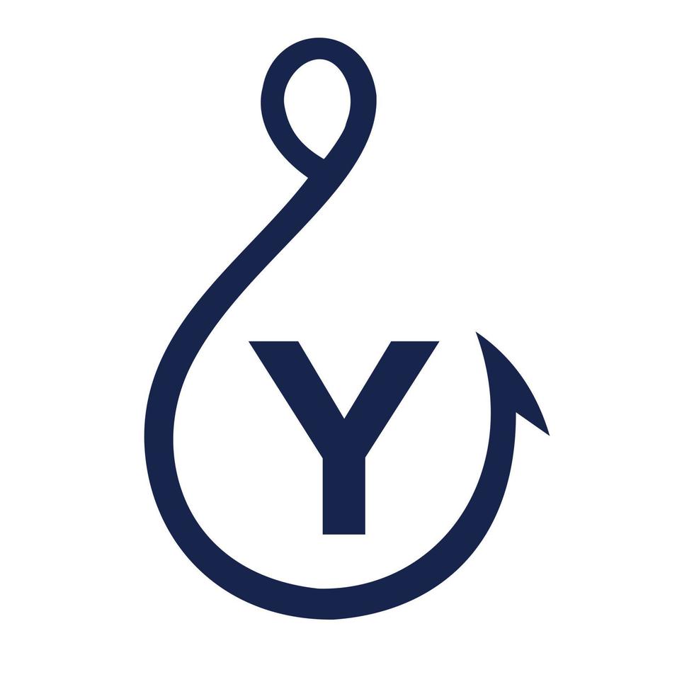 fischerlogo auf buchstabe y-zeichen, fischerhaken-logo-vorlage vektor