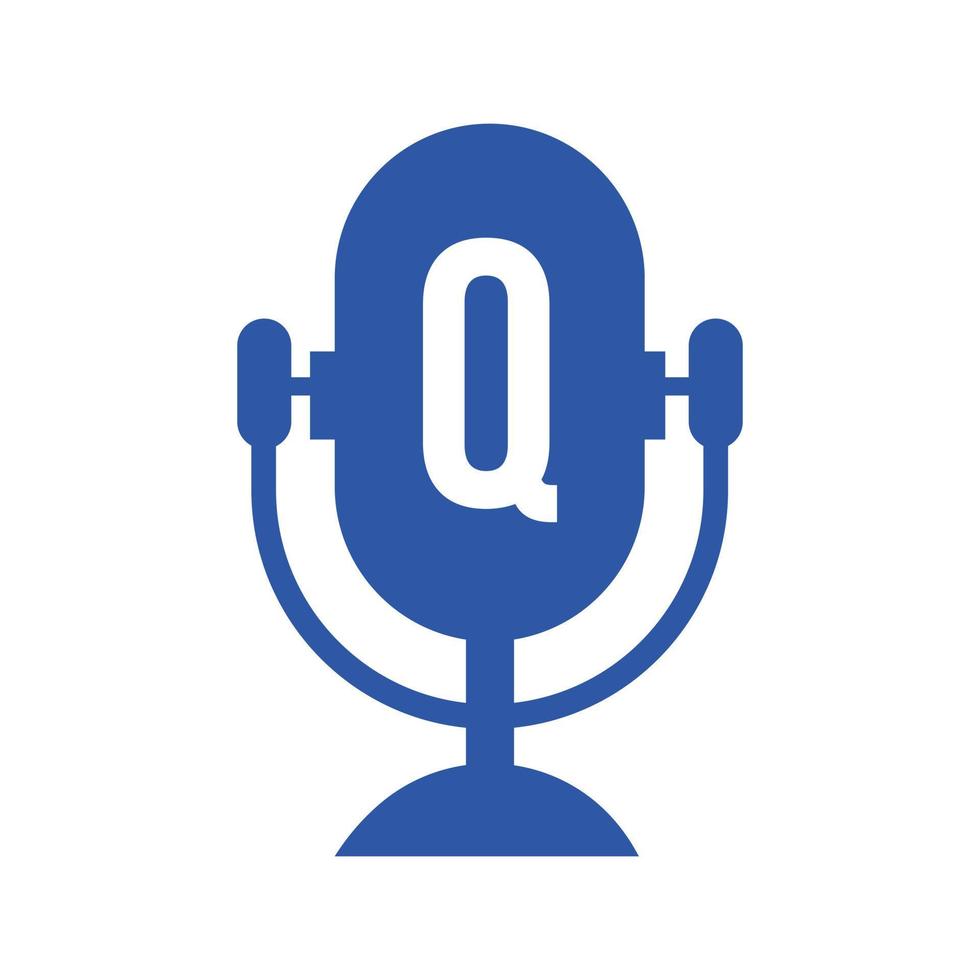 Podcast-Radio-Logo auf Buchstabe q-Design mit Mikrofonvorlage. DJ-Musik, Podcast-Logo-Design, Mix-Audio-Broadcast-Vektor vektor