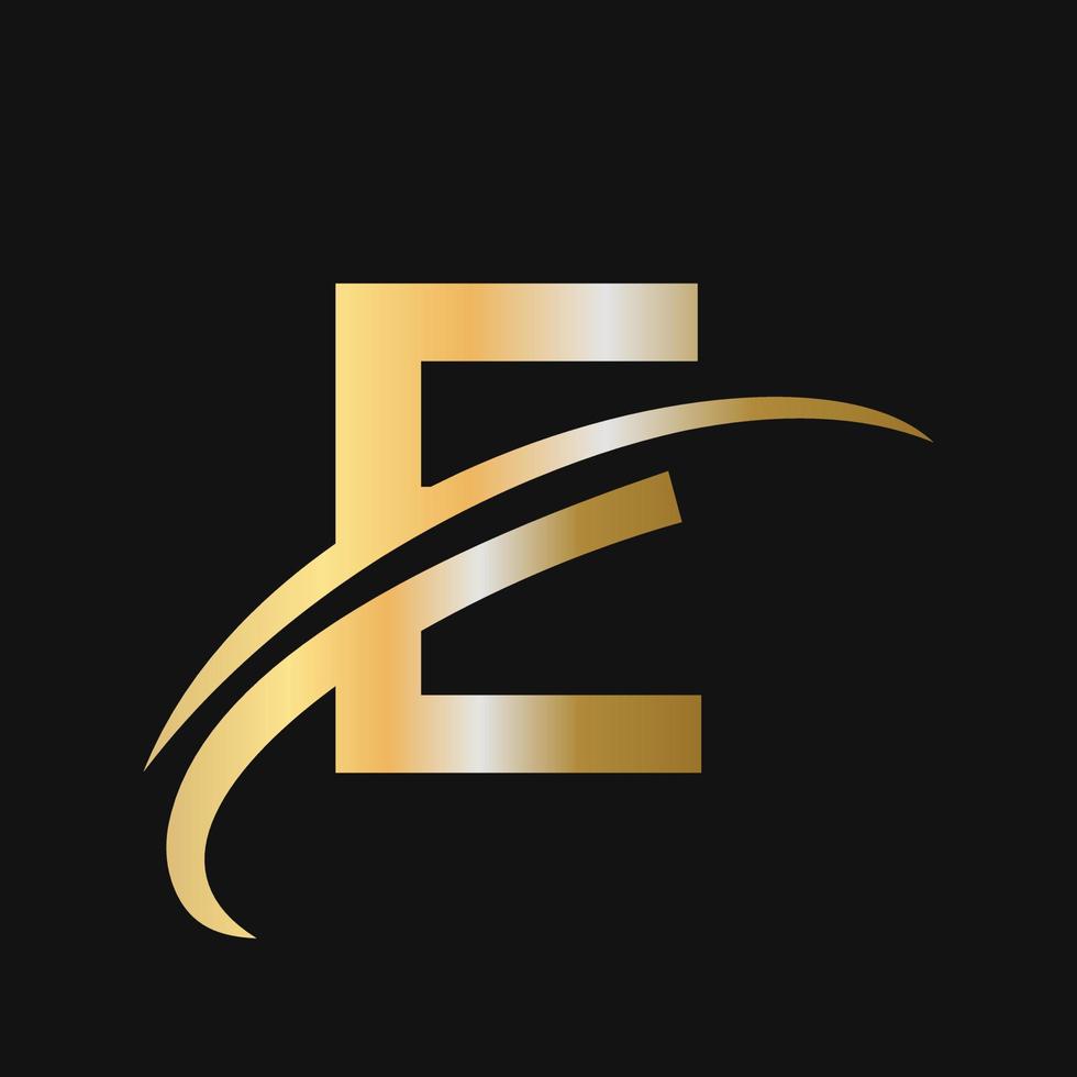 anfangsbuchstabe e-logo-design mit swoosh-zeichen-logotyp-basiertem alphabet-geschäftslogo vektor