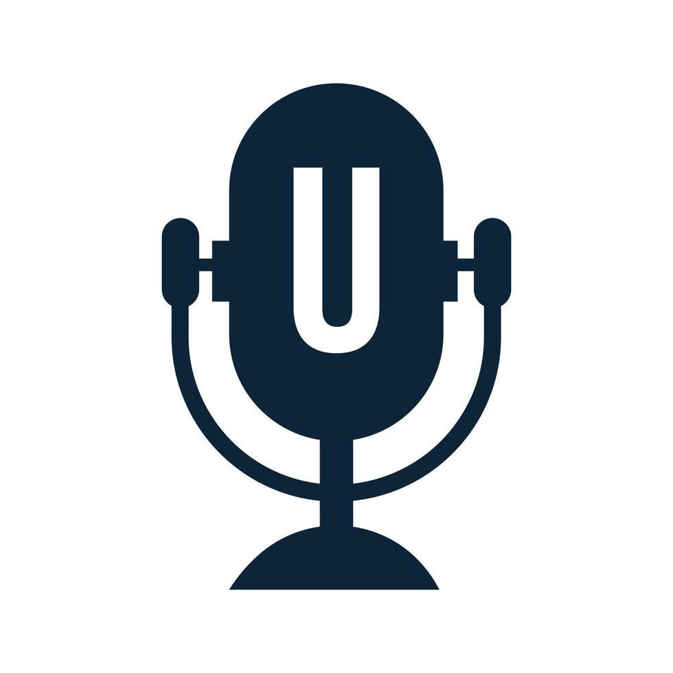podcast radio logotyp på brev u design använder sig av mikrofon mall. dj musik, podcast logotyp design, blanda audio utsända vektor