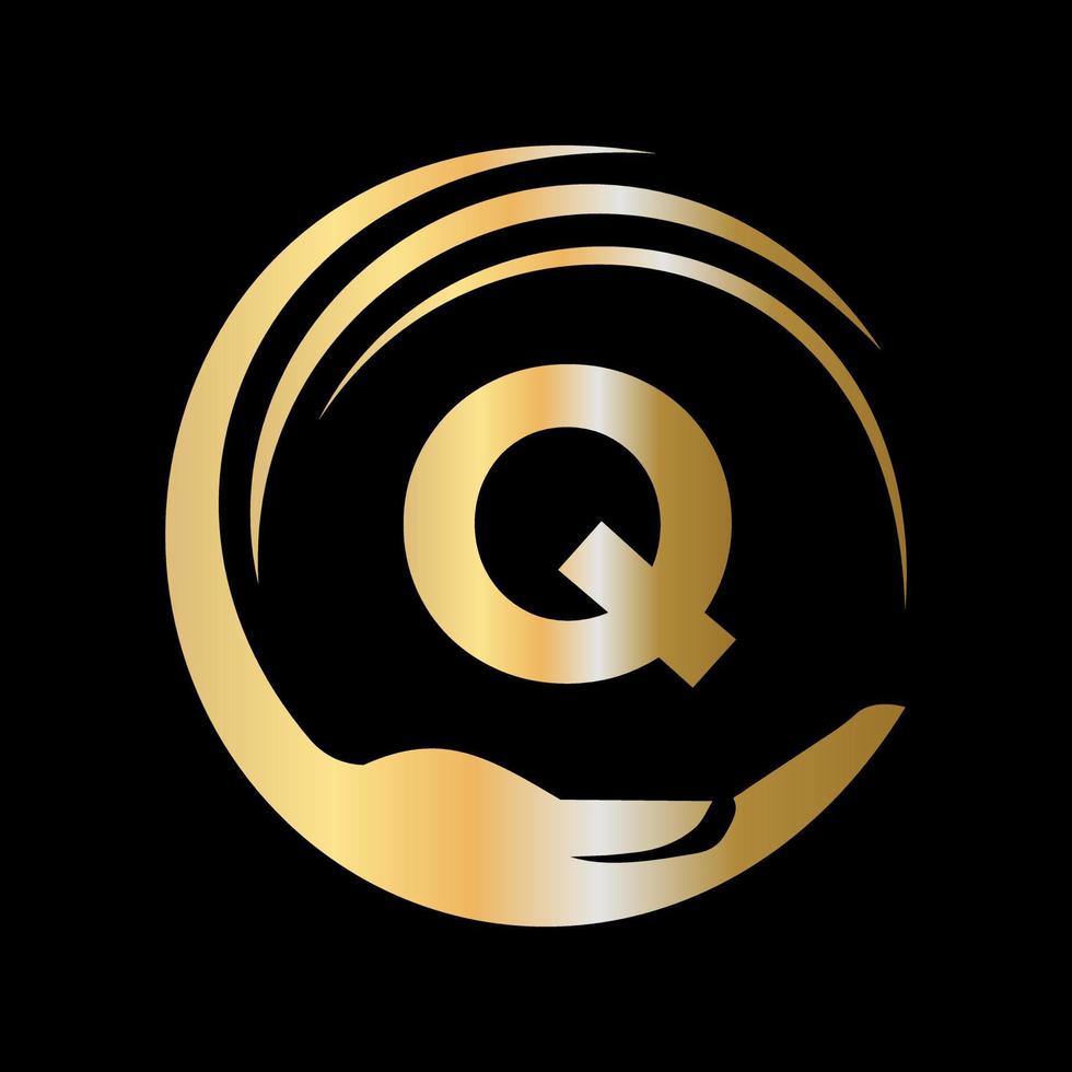 Buchstabe q Unity Charity Foundation Zeichen. Einheit Teamarbeit Logo-Design vektor