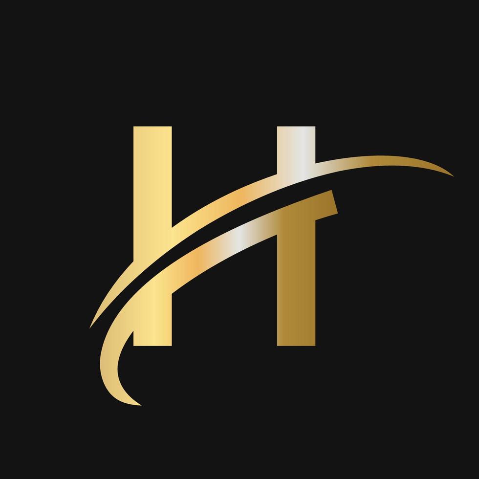 anfangsbuchstabe h logo design mit swoosh zeichen logotyp basierend alphabet geschäftslogo vektor