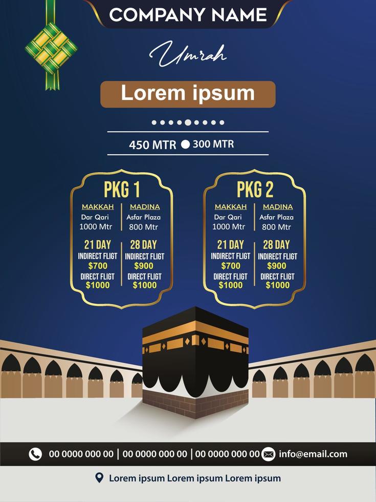 hajj und umrah luxuspaket flyer, ramadan kareem flyer vorlage islamische broschüre postarabische kalligrafie, grußkarte feier des muslimischen gemeinschaftsfestivals übersetzung der monat des fastens vektor