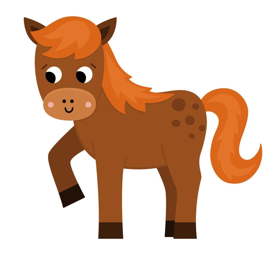 Vektor-Pferd-Symbol. niedliche karikaturstutenillustration für kinder. Nutztier isoliert auf weißem Hintergrund. Buntes flaches Rinderbild für Kinder vektor