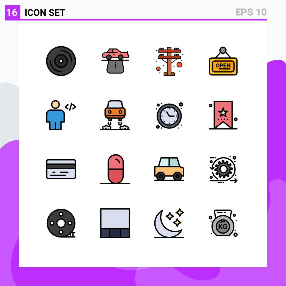 uppsättning av 16 kommersiell platt Färg fylld rader packa för koda avatar elektrisk öppen styrelse redigerbar kreativ vektor design element