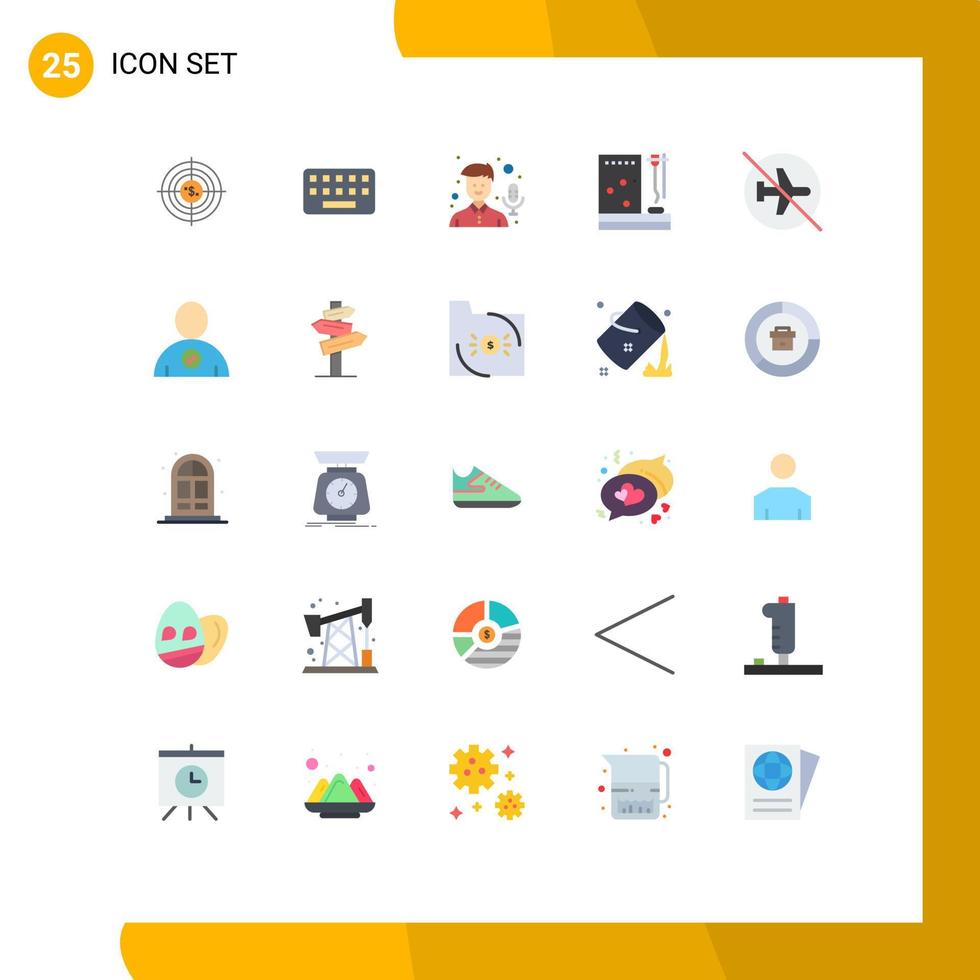uppsättning av 25 vektor platt färger på rutnät för sjukhus inspelare tangentbord mikrofon audio redigerbar vektor design element