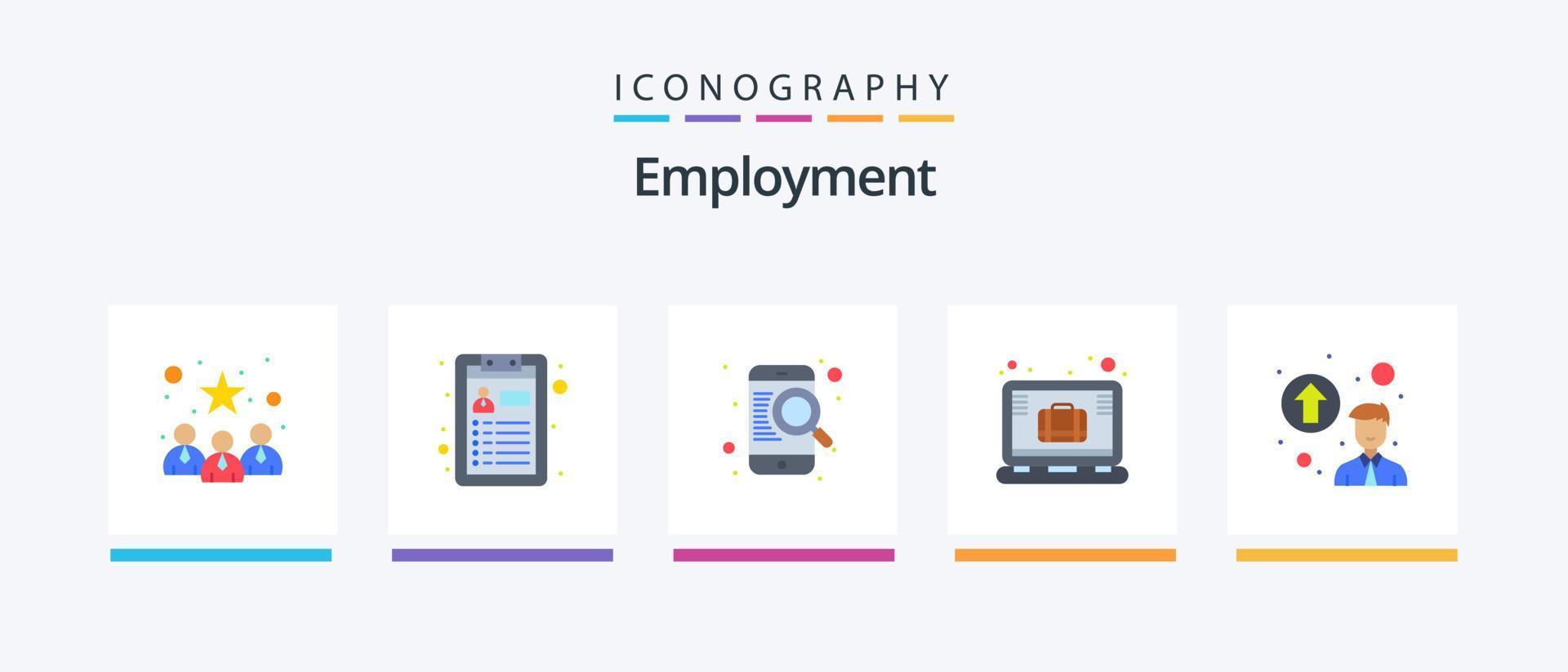 Beschäftigung Flat 5 Icon Pack inklusive Promotionkonzept. Persönliche Abstufung. Handy, Mobiltelefon. Bürokoffer. Fall. kreatives Symboldesign vektor