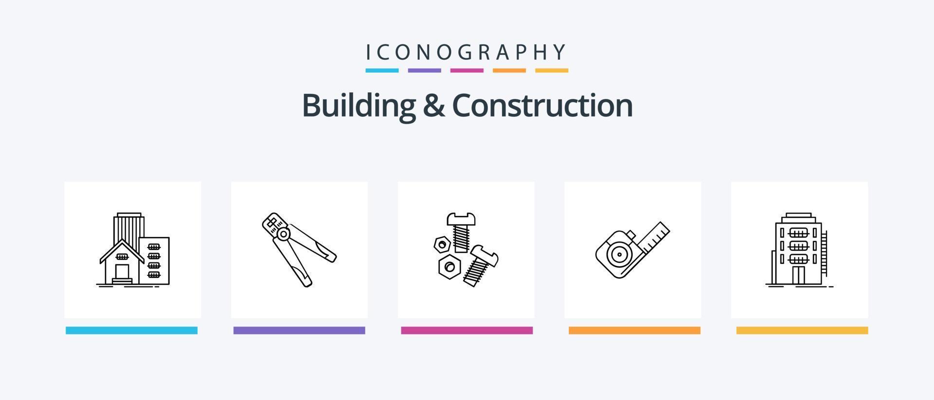 Building and Construction Line 5 Icon Pack inklusive Real. Gebäude. Konstruktion. winzig. messen. kreatives Symboldesign vektor