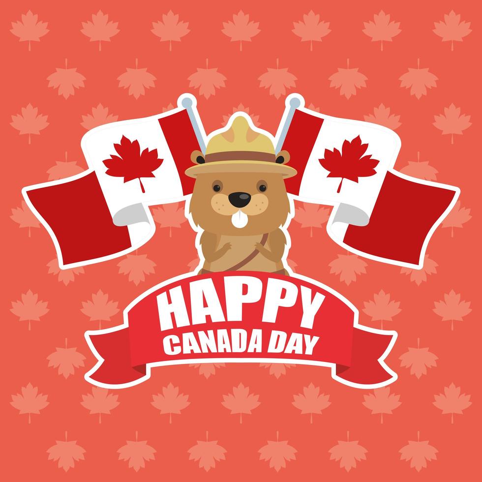 glad Kanada dag firande banner med bäver vektor