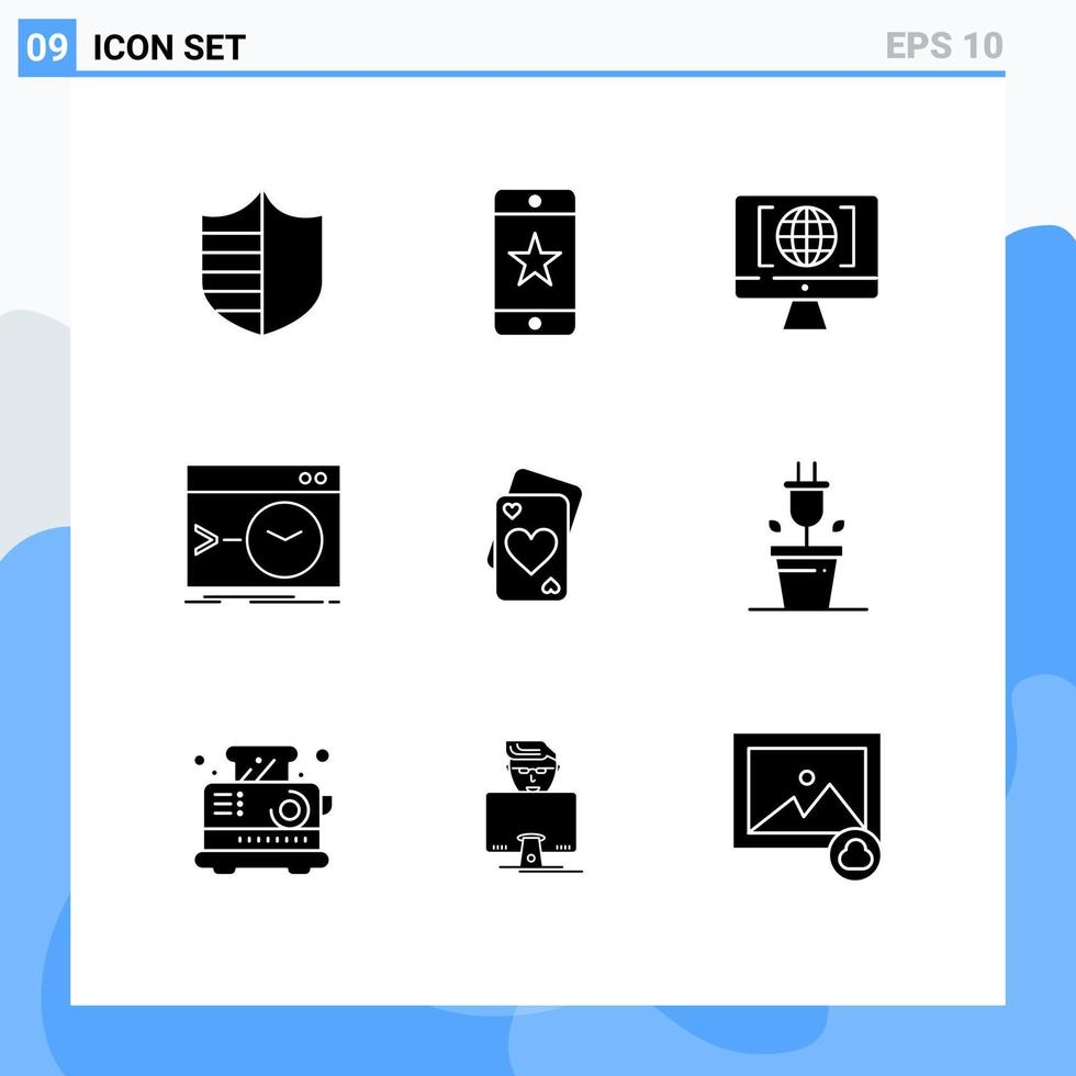 Bearbeitbares Vektorlinienpaket mit 9 einfachen soliden Glyphen der Kartensoftware Computer Root Admin bearbeitbare Vektordesignelemente vektor