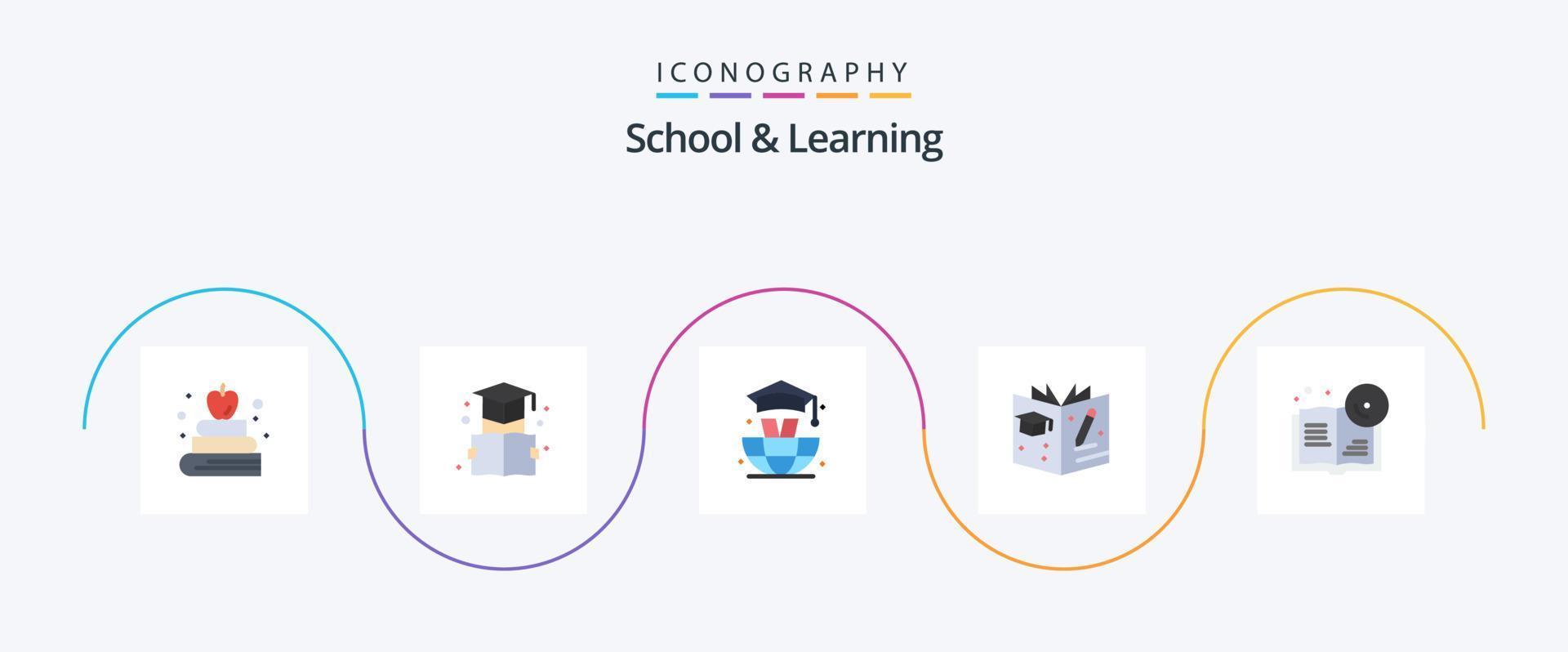 Schule und Lernen Flat 5 Icon Pack inklusive. Bildung. Bildung. Lesezeichen. Buchen vektor