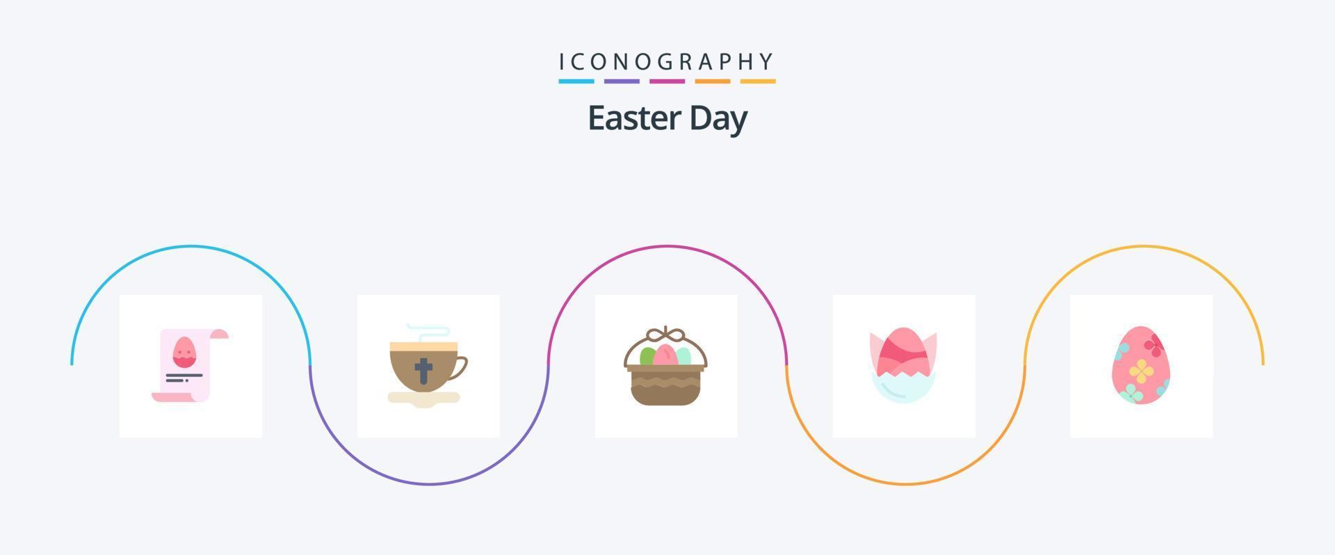 påsk platt 5 ikon packa Inklusive dekoration. bebis. korg. påsk. ägg vektor