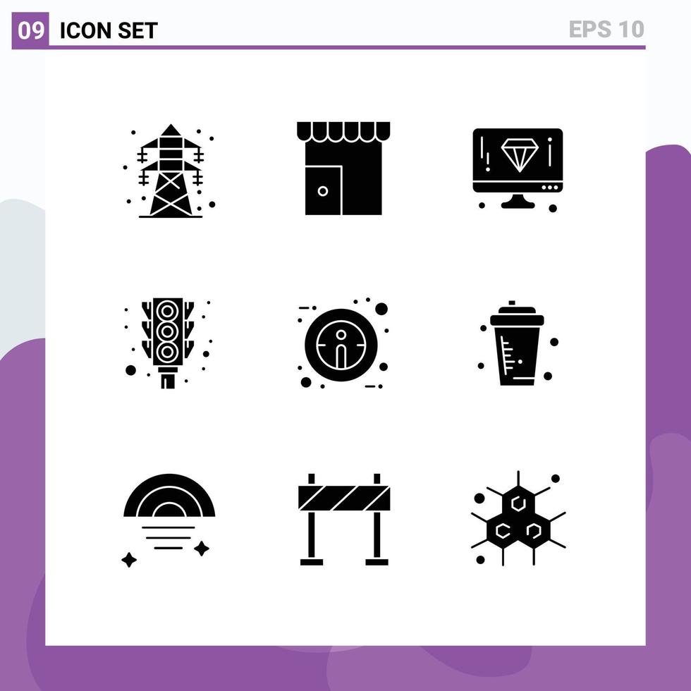 mobil gränssnitt fast glyf uppsättning av 9 piktogram av info trafik Lagra signal sida redigerbar vektor design element