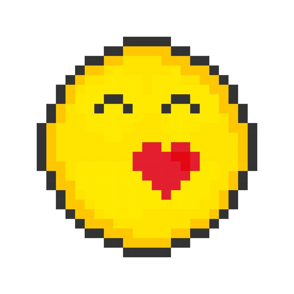 Symbol für geküsstes Gesicht. Pixelkunst-Emoticons. Vektor-Illustration. vektor