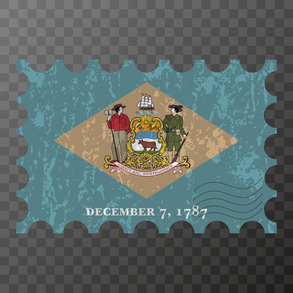 Briefmarke mit Grunge-Flagge des Staates Delaware. Vektor-Illustration. vektor