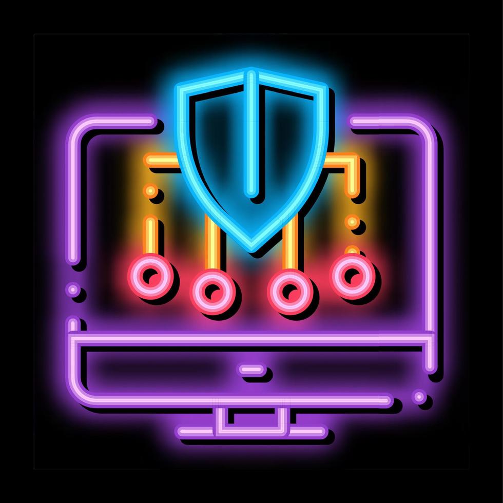 personlig dator skydd neon glöd ikon illustration vektor