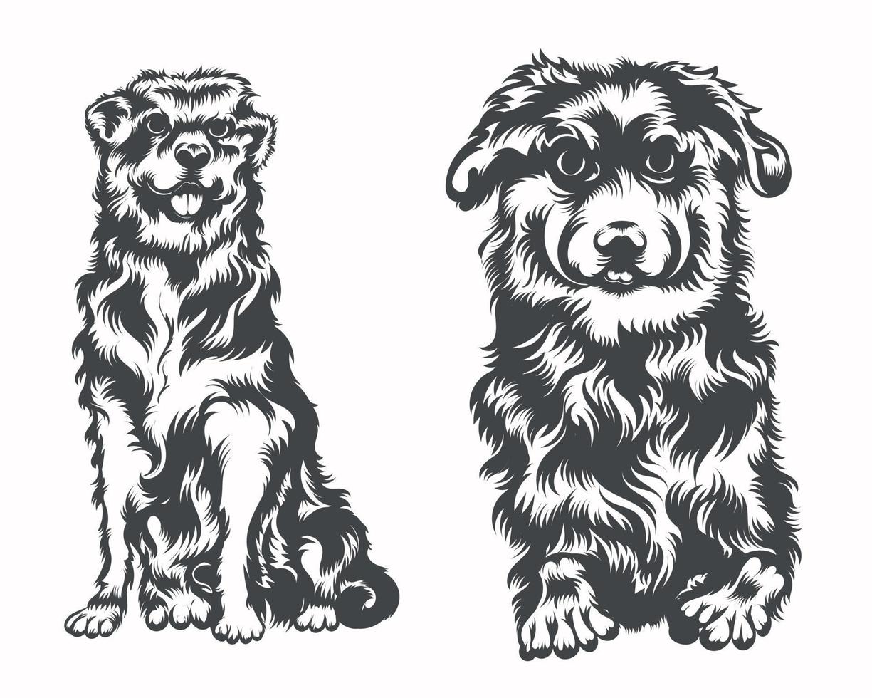 Australian Shepherd Dog Gesicht Schwarz-Weiß-Vektor vektor