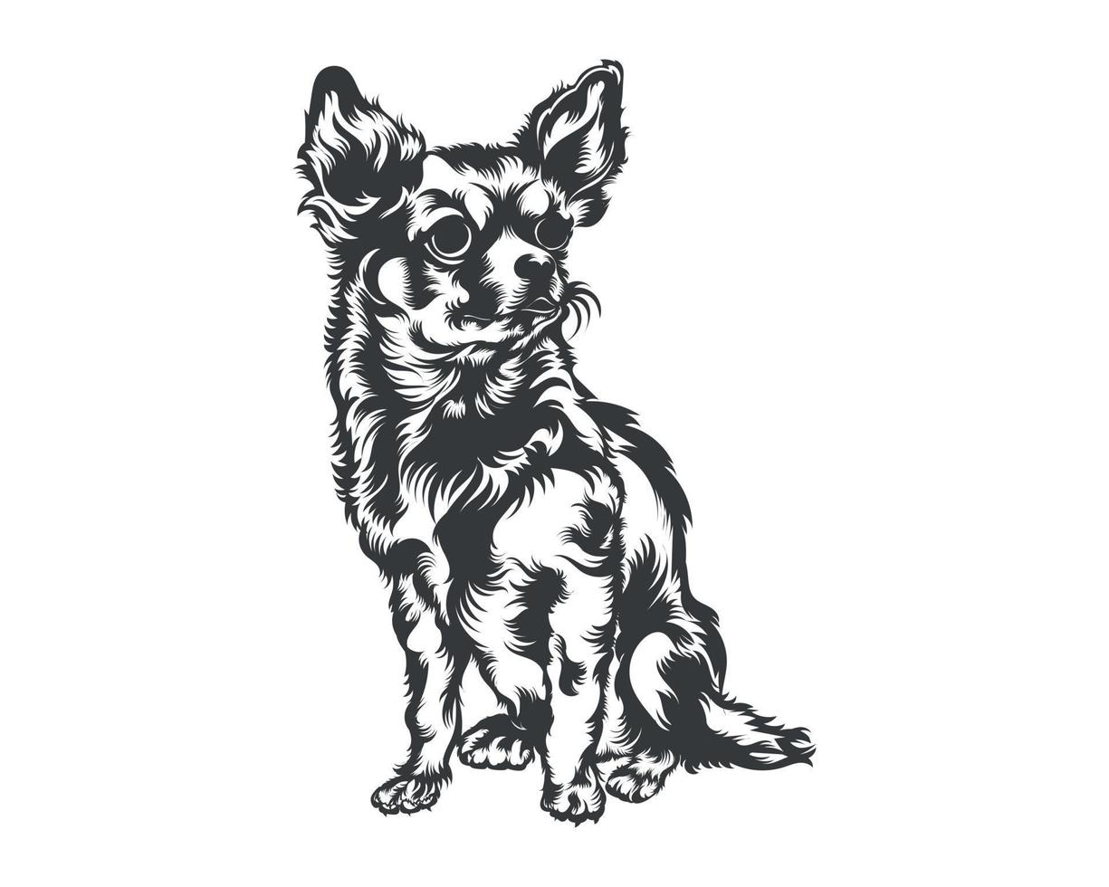 chihuahua hund tillbaka och vit vektor silhuett, hund ansikte illustration