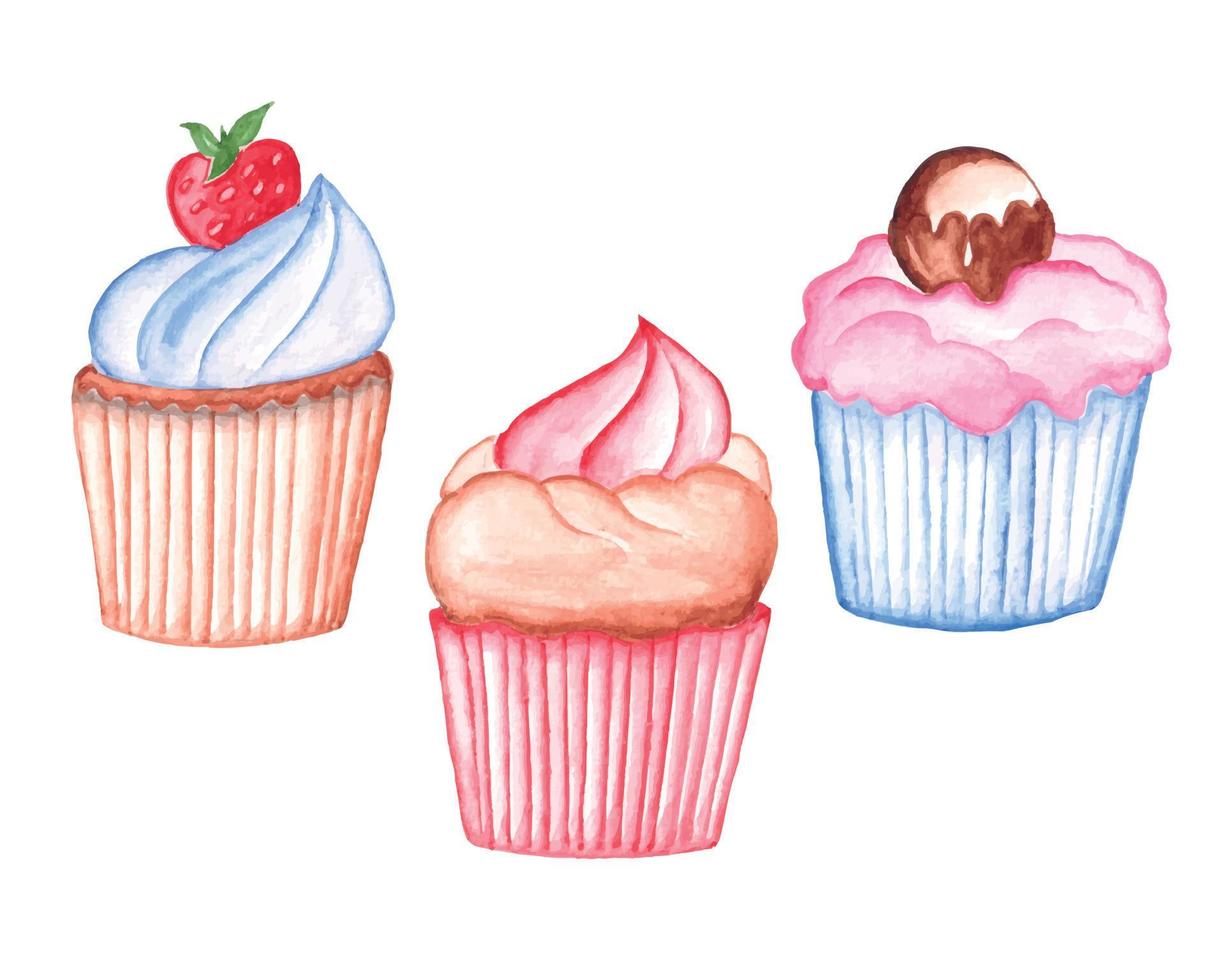 Aquarell-Cupcake-Clipart-Set für Valentinstag und andere Veranstaltungen vektor