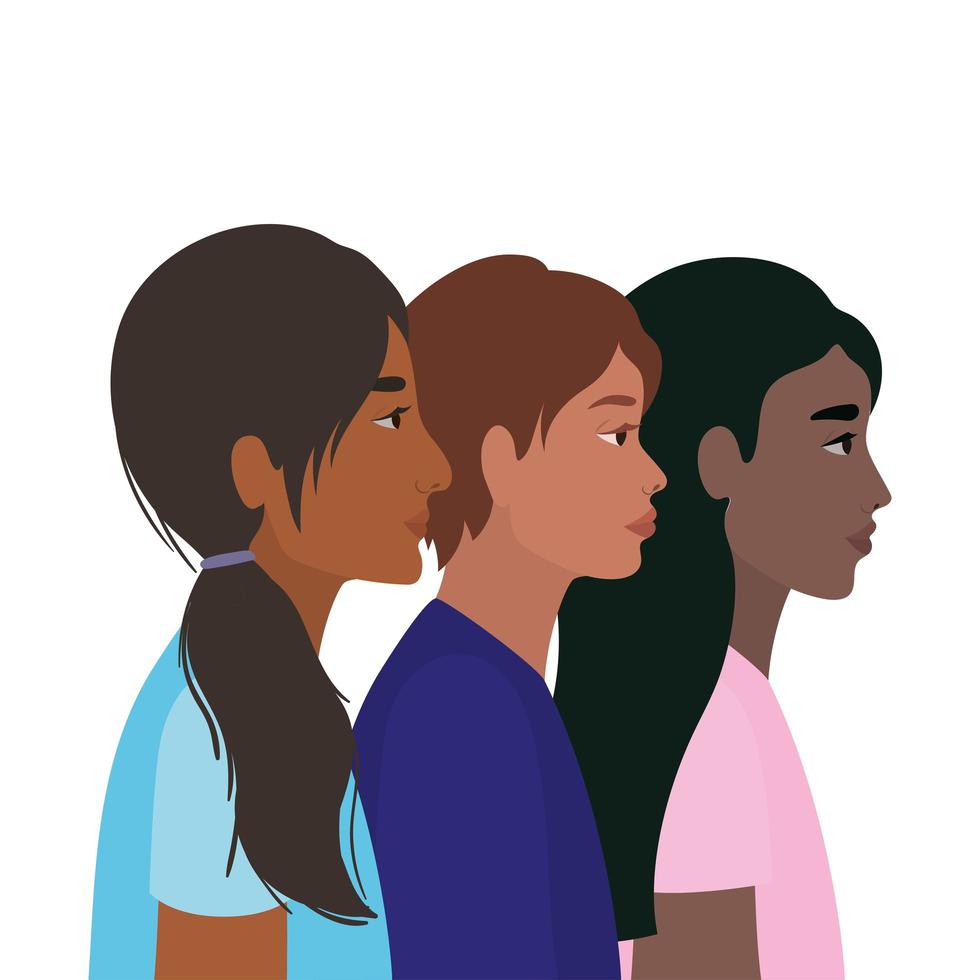Diversity-Skins von schwarzen indischen Frauen und Männern vektor