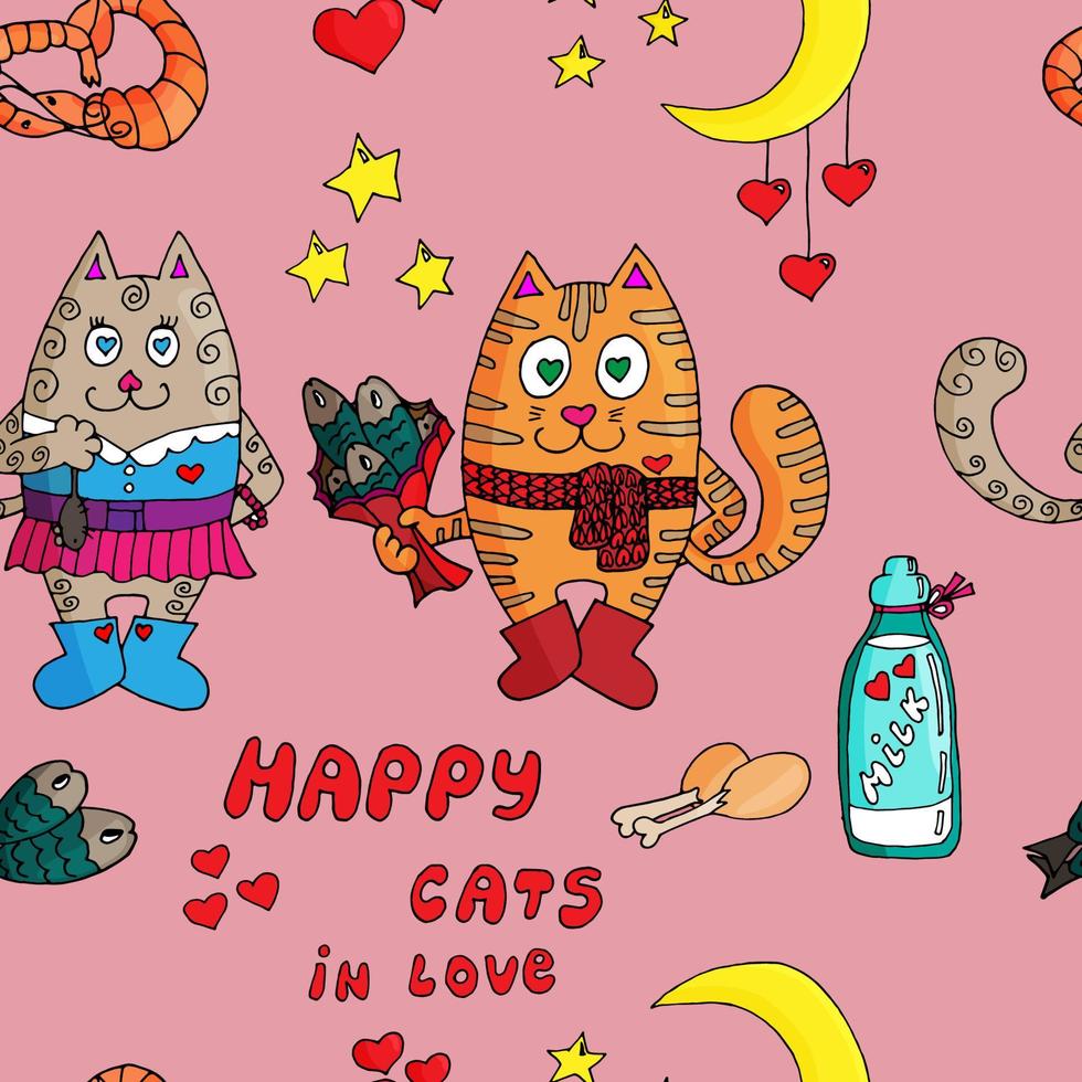 mönster katter i kärlek vektor
