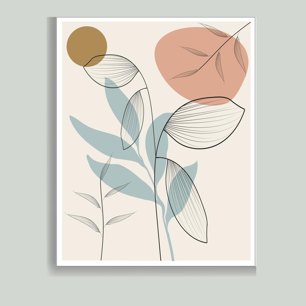 minimalistisk vägg konst. abstrakt geometrisk grafik för boho estetisk interiör. Hem dekor vägg grafik. bränd orange, terrakotta färger. Sol, regnbåge och lera krukor. samtida konstnärlig tryckbar vektor