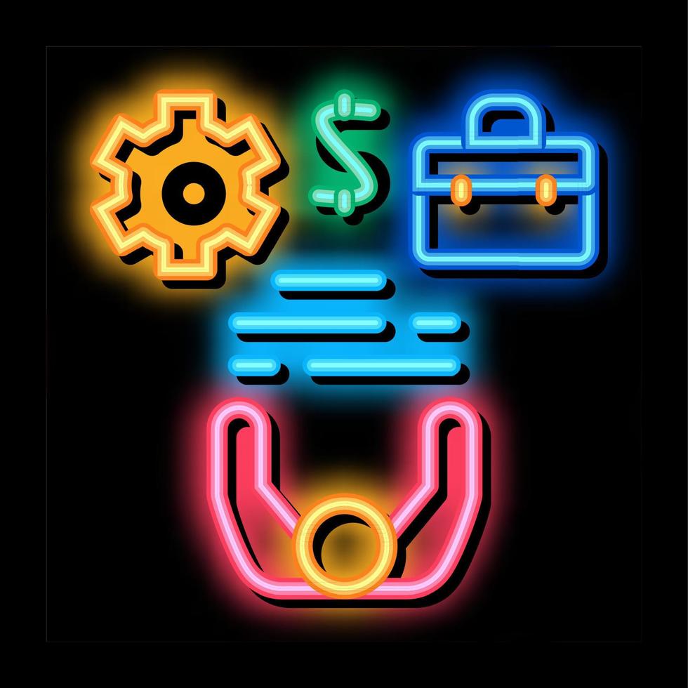 företag fall pengar och redskap neon glöd ikon illustration vektor