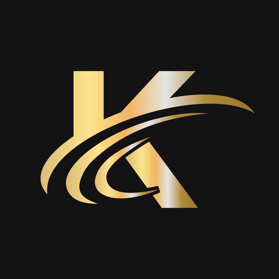 anfangsbuchstabe k logo design mit swoosh zeichen logotyp basierend alphabet geschäftslogo vektor