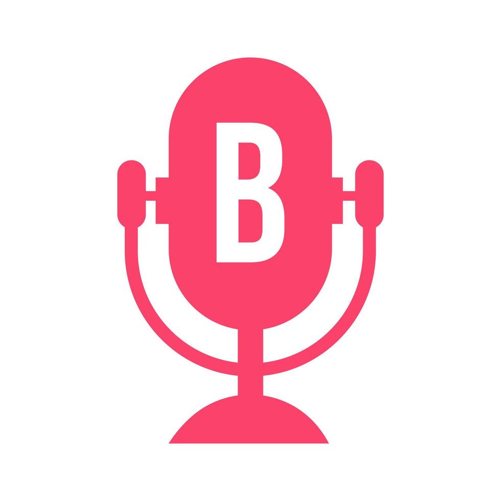 podcast radio logotyp på brev b design använder sig av mikrofon mall. dj musik, podcast logotyp design, blanda audio utsända vektor