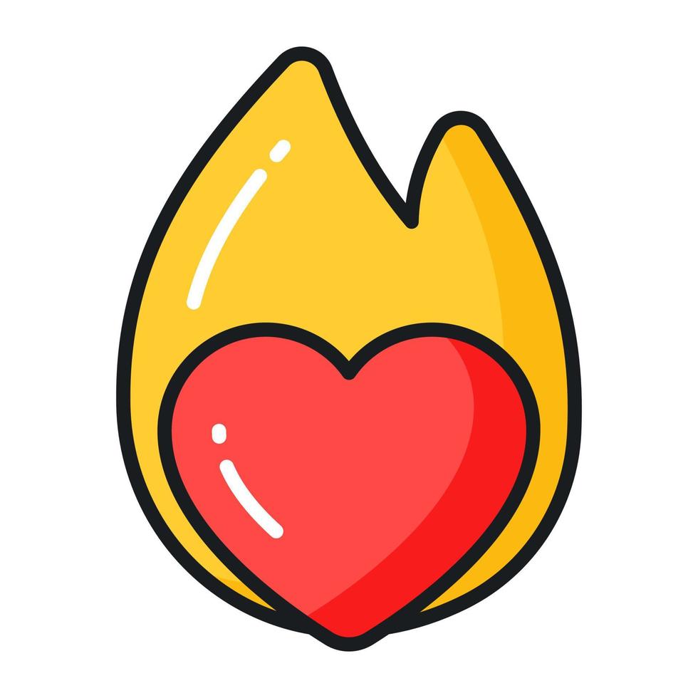 brand flamma med hjärta betecknar kärlek passionen vektor ikon