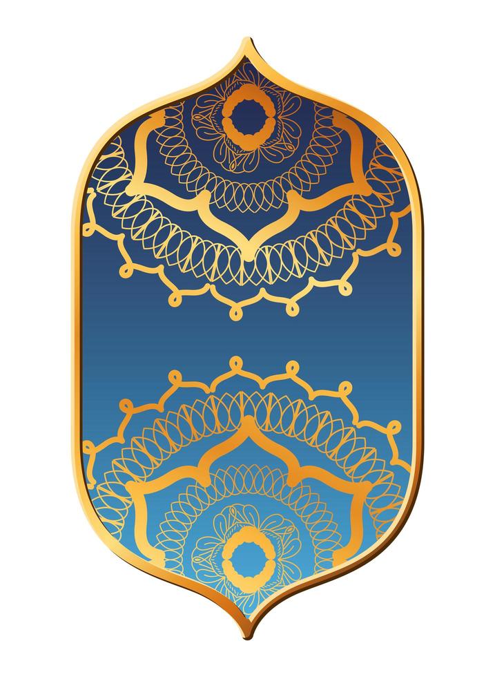 Mandalas Gold im blauen Rahmendesign vektor