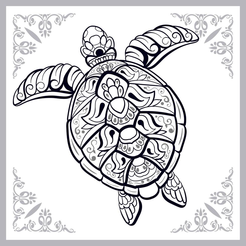 hav sköldpadda mandala konst isolerat på vit bakgrund vektor