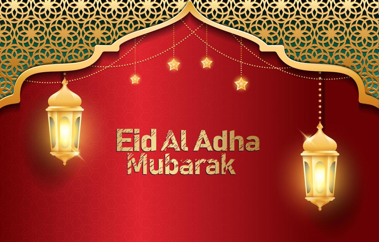 Eid Mubarak Hintergrund mit Ketupats und Laternen vektor