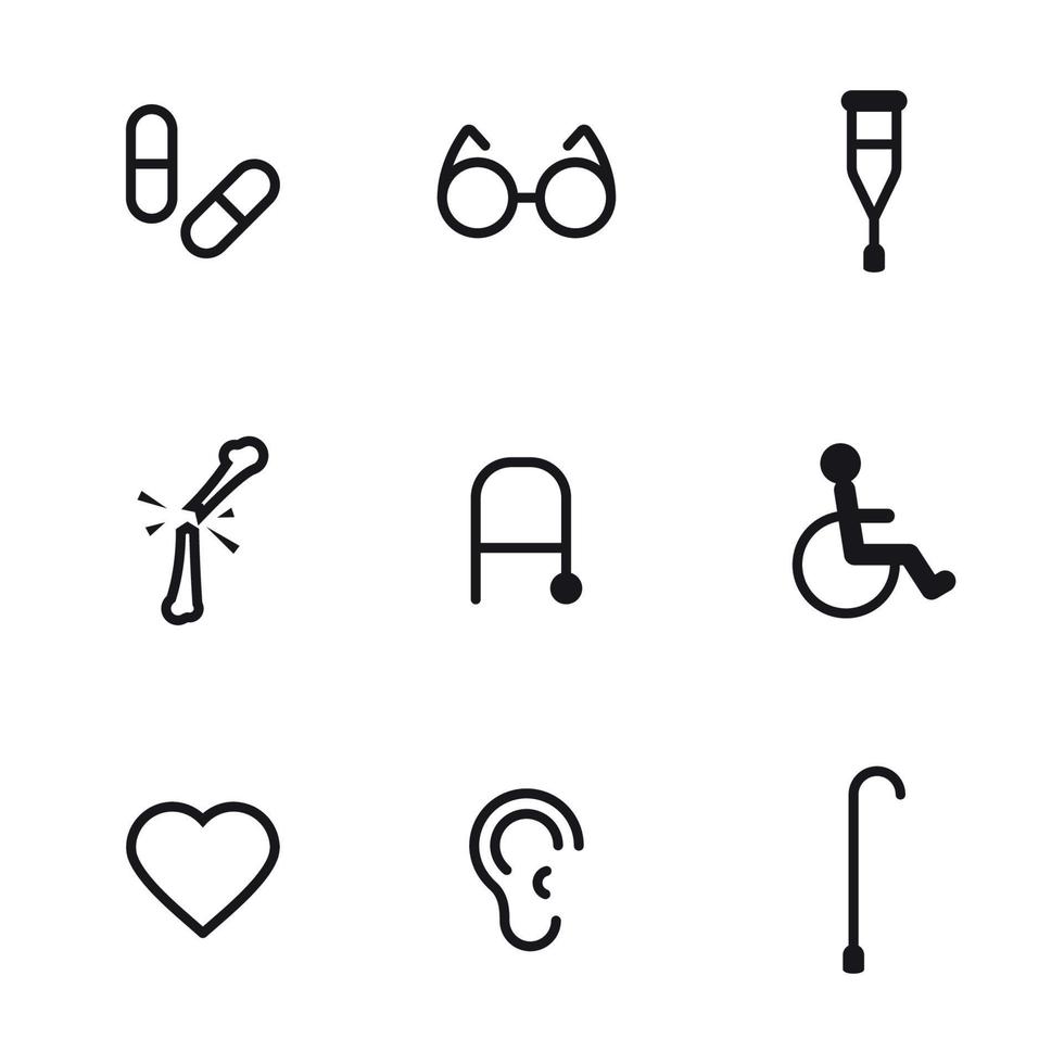 svart, kontur ikoner på en tema handikapp vektor