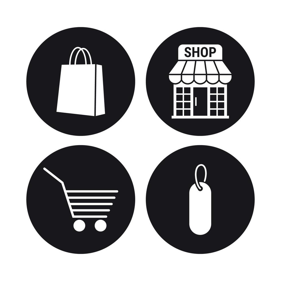 Shopping Icons Set, weiß auf schwarzem Hintergrund vektor