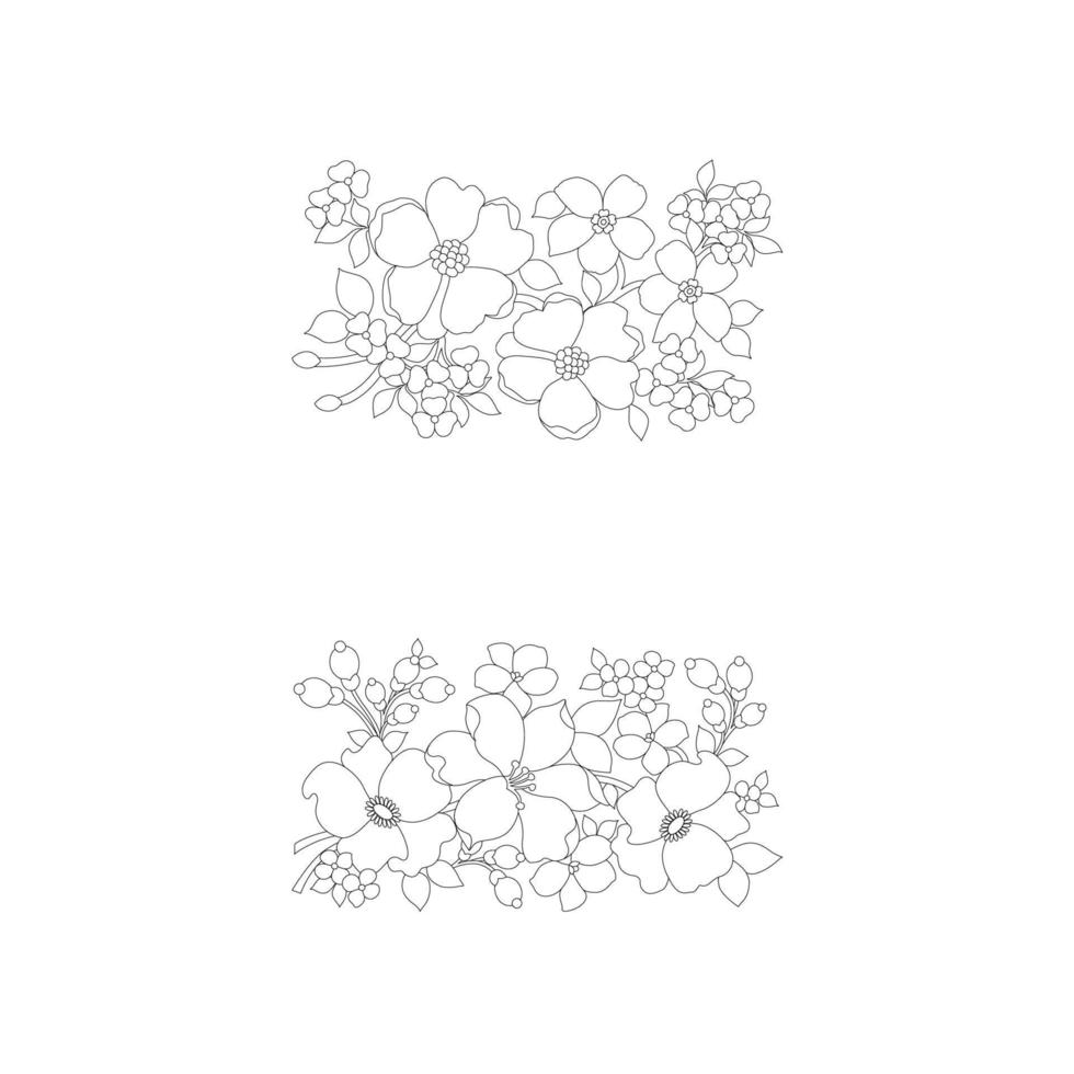 blommig färg sidor, blomma linje konst, siluett konst linje blommig mönster, kontur svart och vit blomma ritning, kontur botanisk grafik, blommig design på vit bakgrund, grundläggande blomma design vektor