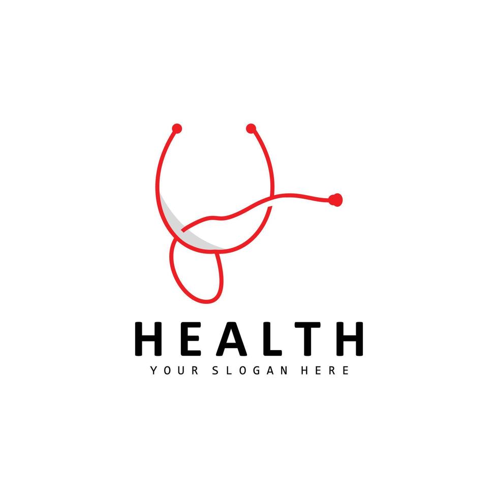 Healthcare-Logo, Pflege- und Wellness-Design, Stethoskop-Symbol und einfache Linienvektorwelle vektor