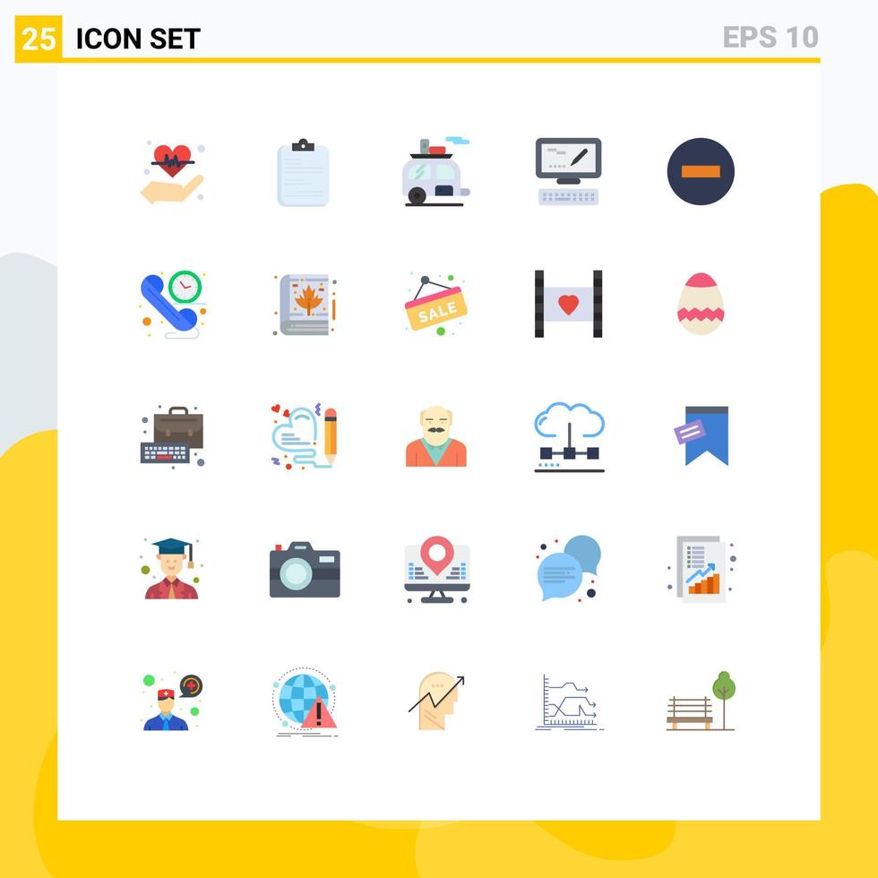moderner satz von 25 flachen farben und symbolen wie bearbeitbare vektordesignelemente des tastaturdokuments computertrailer löschen vektor