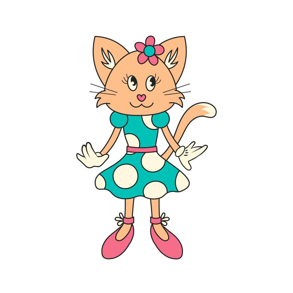 Retro-Zeichentrickfigur des süßen Katzenmädchens vektor