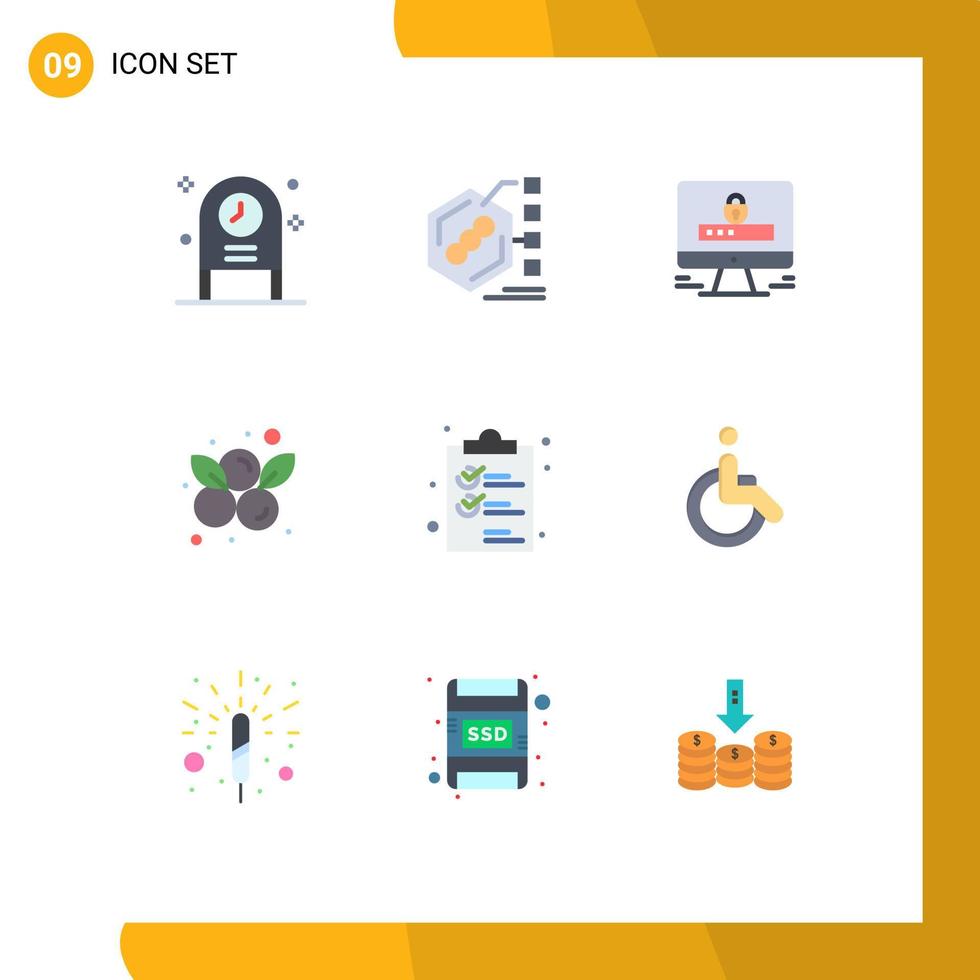 uppsättning av 9 modern ui ikoner symboler tecken för klämma blåbär liv blåbär säkerhet redigerbar vektor design element