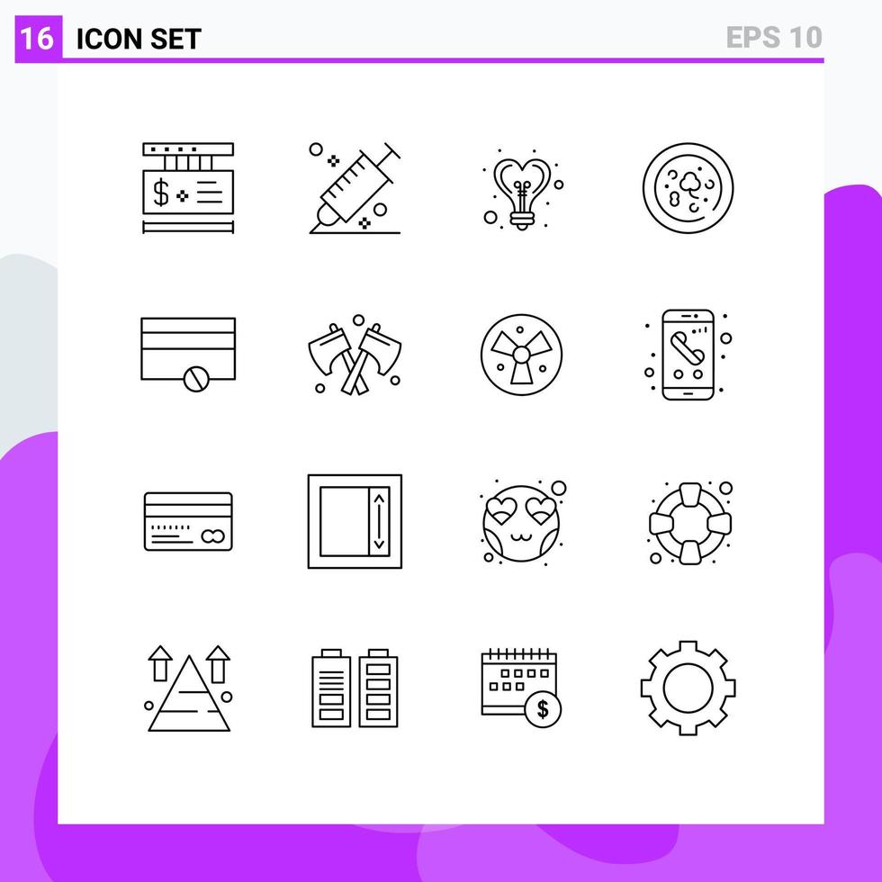 översikt packa av 16 universell symboler av pengar dryck verktyg mat hjärta redigerbar vektor design element
