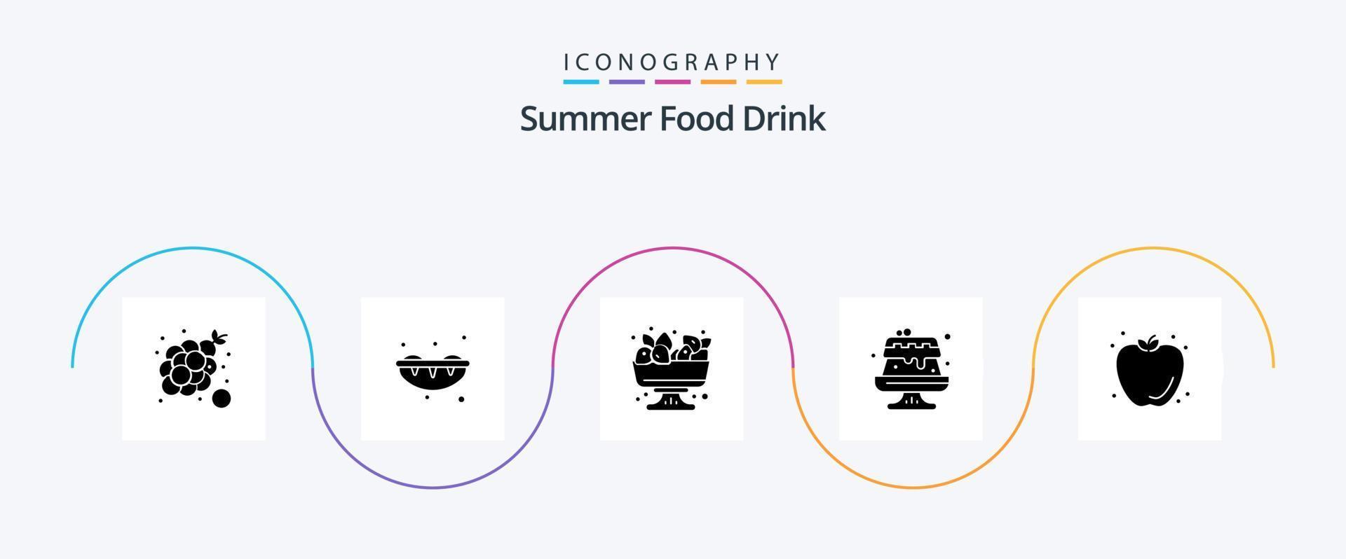 Summer Food Drink Glyph 5 Icon Pack inklusive Apfel. Lebensmittel. Beere. Kuchen. Lebensmittel vektor