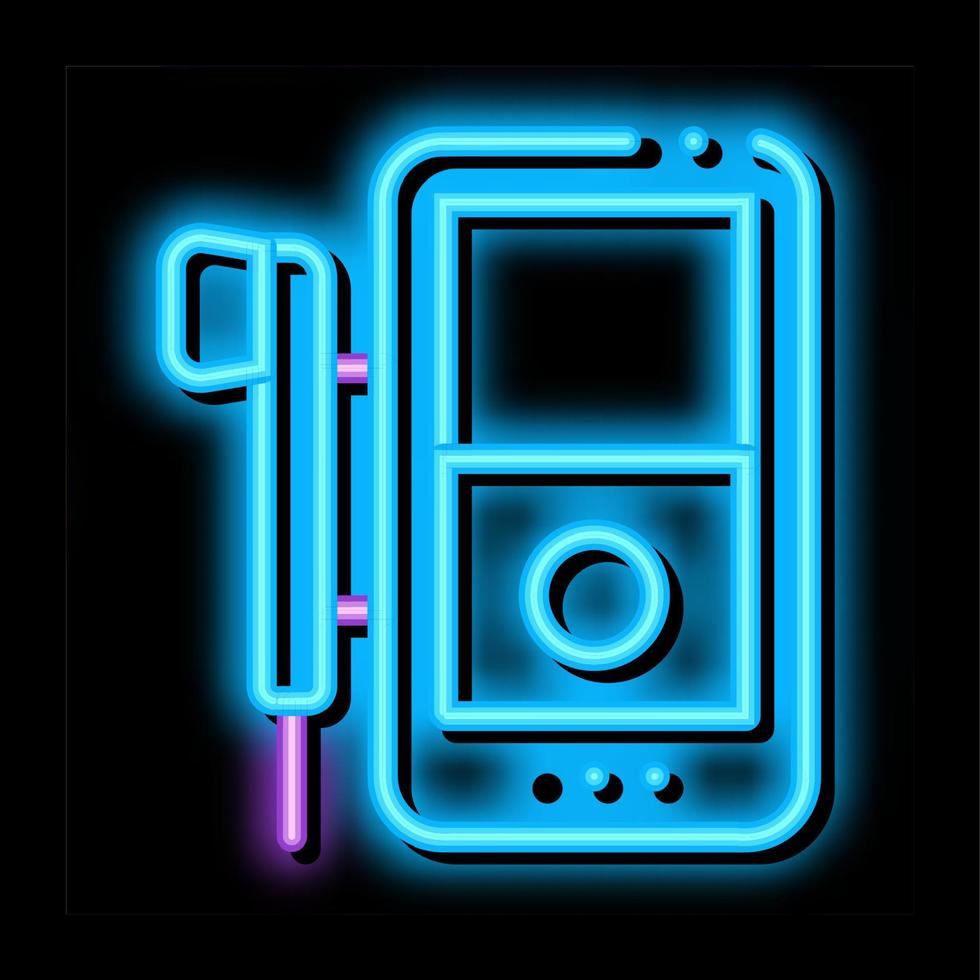 lyssnande till musik genom spelare neon glöd ikon illustration vektor