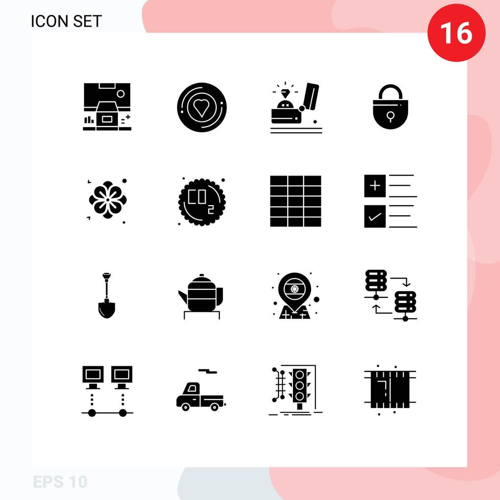piktogram uppsättning av 16 enkel fast glyfer av säkerhet låsa klistermärke internet förslag redigerbar vektor design element