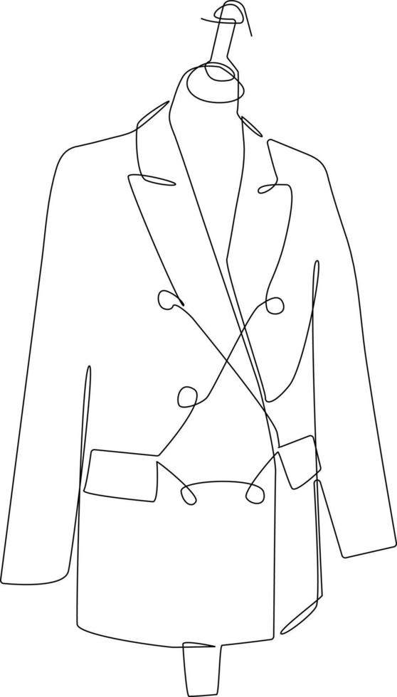 kontinuerlig ett linje teckning kostym med mannekäng. Kläder begrepp. enda linje dra design vektor grafisk illustration.
